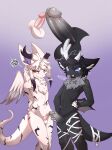 absurd_res anthro asymmetrical_horns bandage bandaged_leg bandaged_tail big_penis birch_(lih) black_body black_fur blue_eyes close-up comparing comparing_penis dragon duo feathered_wings feathers fur genitals heterochromia hi_res horn lih male male/male membrane_(anatomy) membranous_wings mythological_creature mythological_scalie mythology penis ricky945 scalie size_difference small_penis standing tail tips_touching touching_tips tuft white_body white_fur white_tuft wings