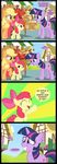  amber_eyes apple apple_bloom_(mlp) applebloom_(mlp) applejack_(mlp) bow comic cowboy_hat cub cutie_mark dialog dialogue english_text equine female feral freckles friendship_is_magic fruit green_eyes group hat horn horse mammal my_little_pony nervous_smile pony sibling sisters text unicorn veggie55 young 
