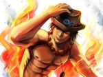  black_hair fire hat jewelry magatsumagic male_focus necklace one_piece portgas_d_ace shirtless solo 