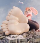 3d_(artwork) 5_toes absurd_res aircraft airplane anthro big_feet blush city city_background city_crushing city_destruction destruction digital_media_(artwork) feet female foot_fetish foot_focus funnynumberman hi_res lagomorph leporid looking_down macro mammal rabbit sega sky solo sonic_the_hedgehog_(series) toes vanilla_the_rabbit vehicle