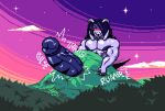 abs anthro asriel_dreemurr asriel_dreemurr_(god_form) big_penis blush bodily_fluids boss_monster_(undertale) bovid caprine cloud cracked_ground destruction digital_media_(artwork) felineflustered flared_penis forest genitals goat hair holding_on horn huge_penis hyper hyper_genitalia hyper_penis long_hair long_horn looking_pleasured macro male mammal motion_lines mountain muscular muscular_male nipples onomatopoeia pecs penetration penis pixel_(artwork) plant solo sound_effects star sunset sweat sweaty_body sweaty_genitalia sweaty_penis text throbbing throbbing_penis tree undertale undertale_(series) vein veiny_penis