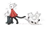  2026 aaasakawa ambiguous_gender anthro biped black_body black_eyes broken_vessel_(hollow_knight) brown_body canid canine cloak clothing dot_eyes empty_eyes felid feline female_(lore) fur group half_sister_(lore) hi_res hollow_knight_(franchise) hornet_(hollow_knight) inner_ear_fluff mammal motion_lines mouth_closed open_mouth open_smile pawpads paws red_cloak red_clothing sibling_(lore) simple_background simple_eyes sister_(lore) smile team_cherry thread tuft walking white_background white_body white_fur 
