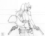  back_turned butt canine female fox gloves gun hair kacey mammal ranged_weapon sketch solo standing tail_button_bottoms tail_clothing tomboy weapon 