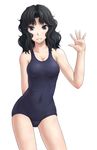  absurdres amagami black_eyes black_hair grin highres long_hair lou_(battle32) one-piece_swimsuit school_swimsuit simple_background smile solo swimsuit tanamachi_kaoru waving wavy_hair white_background 