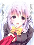  :d anger_vein bad_id bad_pixiv_id highres idolmaster idolmaster_cinderella_girls koshimizu_sachiko lavender_hair necktie necktie_grab neckwear_grab noto_kurumi open_mouth pink_eyes pulling smile solo translated 