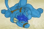  anthro bdsm biceps blue blue_dragon blue_hair bondage bound claws dragon gay hair hogtied looking_at_viewer male nude razr red_eyes rope scalie smile solo the thick_tail tied up xander xander_the_blue 