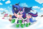 aoi_takayuki apple applejack_(mlp) boots equine friendship_is_magic fruit hat horn my_little_pony princess_luna_(mlp) scarf snow snowman twilight_sparkle_(mlp) unicorn winter 