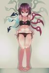  asymmetrical_wings barefoot bikini biyouki black_bikini bow collarbone feet full_body houjuu_nue knees_together_feet_apart legs_together looking_at_viewer navel pigeon-toed purple_eyes purple_hair shadow short_hair side-tie_bikini smile solo strap_pull swimsuit thigh_gap touhou untying wings 