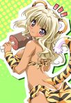  animal_ears animal_print ass blush boned_meat breasts butt_crack copyright_request covered_nipples food hiroli_yasui long_hair looking_at_viewer meat medium_breasts smile solo tail tiger_ears tiger_print tiger_tail 