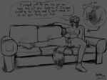 andromorph andyfurfulz anthro armpit_hair big_clitoris body_hair butt butt_from_the_front chest_binder clitoris clothing cutaway dialogue directional_arrow english_text facial_markings footwear footwear_only furniture genital_focus genitals grey_background guide_lines happy_trail head_markings hi_res intersex inviting looking_at_viewer mammal markings monochrome mostly_nude navel nude on_sofa presenting presenting_vulva procyonid profanity pubes raccoon raccoon_tail_hair signature simple_background sitting sitting_on_sofa sketch slightly_chubby slightly_chubby_andromorph slightly_chubby_intersex socks socks_only sofa solo speech_bubble sprawled spread_legs spreading tail talking_to_viewer text throbbing trans_(lore) trans_man_(lore) underwear url visibly_trans vulva vulva_focus