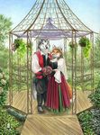  anthro bouquet canine couple duo female flower flowes fox gazebo kacey male mammal marriage outside traditional_clothes wolf 