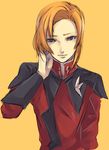  bad_id bad_pixiv_id blue_eyes face gundam gundam_seed gundam_seed_destiny heine_westenfluss male_focus military military_uniform orange_hair pale_skin shiro_(reptil) simple_background solo uniform upper_body 