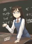 chalkboard classroom desk gakkatsu! glasses kanokoga school_desk school_uniform solo suggestion_box takachiho_chiho 