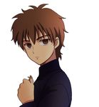  brown_eyes brown_hair child cross cross_necklace fate/zero fate_(series) holding_cross jewelry kotomine_kirei male_focus necklace seojung simple_background solo white_background younger 