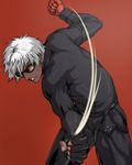  bad_id bad_pixiv_id dark_skin dark_skinned_male fingerless_gloves gloves k' koori_(haraiso) male_focus punching red_background simple_background solo sunglasses the_king_of_fighters white_hair 