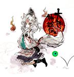 animal_ears bad_id bad_pixiv_id cis_(carcharias) crossover grey_eyes hitodama issun japanese_clothes kemonomimi_mode mononobe_no_futo ookami_(game) short_hair solo sword tail tattoo touhou weapon white_hair wolf_ears wolf_tail 