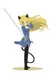  animal_ears blonde_hair chibi glasses holding holding_hair kamereon_three long_hair military military_uniform perrine_h_clostermann rapier solo standing strike_witches sword tail uniform weapon yellow_eyes 