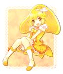  :d azuki_(merry) bad_id bad_pixiv_id bike_shorts blonde_hair boots bow bowtie brooch choker cure_peace full_body hair_flaps highres jewelry kise_yayoi long_hair magical_girl open_mouth orange_choker orange_neckwear precure shorts shorts_under_skirt skirt smile smile_precure! solo v_arms wrist_cuffs yellow yellow_background yellow_bow yellow_eyes yellow_shorts yellow_skirt 