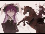  ! 1girl animal animal_ears boots brown_hat brown_horse clothing_request cowboy cowboy_boots cowboy_hat cowboy_western cowgirl_(western) hat highres horse horseback_riding imperishable_night llamas_yes purple_hair rabbit rabbit_ears rabbit_girl rabbit_tail red_eyes reisen_udongein_inaba riding saddle solo tail touhou 