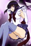  back_bow bad_id bad_pixiv_id bishoujo_senshi_sailor_moon bow brown_bow elbow_gloves gloves panties purple_legwear purple_sailor_collar purple_skirt sailor_collar sailor_saturn sailor_senshi_uniform short_hair skirt solo thighhighs tomoe_hotaru underwear white_gloves white_panties yushouxidengjilang 