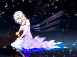  1girl blood blood_in_mouth brown_hair claudia_hortensia couple cross dress eyepatch fate/stay_night fate/zero fate_(series) feathers hetero husband_and_wife kotomine_kirei short_hair silver_hair tobi_(discharge_cycle) white_hair wings 