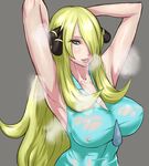  aqua_eyes blonde_hair breasts female hair_over_one_eye large_breasts pixiv_manga_sample pokemon shirona_(pokemon) smell uya_(yurukah) 