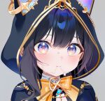  ai-generated amazed animal_ears black_hair black_hoodie cat_ears cat_girl cheese closed_mouth food gradient_eyes hair_between_eyes hood hoodie inaro_(vtuber) indie_virtual_youtuber multicolored_eyes non-web_source surprised 
