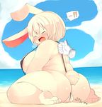  big_breasts big_butt bikini blonde_hair breasts butt chubby clothed clothing disembodied_hand female hair lagomorph mammal mcdonnell-douglas nipples orgasm overweight plump_labia pussy pussy_juice rabbit red_eyes seaside skimpy sky sling_bikini swimsuit water 