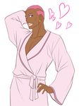  bathrobe collarbone dark_skin dark_skinned_male earrings eyeshadow flat_color hand_on_hip heart jewelry lipstick makeup male_focus nathan_seymour one_eye_closed pectorals pink_eyes pink_hair simple_background solo tiger_&amp;_bunny white_background 
