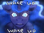 2021 4:3 artist_name blue_background blue_body blue_eyes blue_fur blue_horn blue_mane bust_portrait colored dialogue digital_drawing_(artwork) digital_media_(artwork) ear_tuft english_description english_text equid equine eyebrow_through_mane eyelashes female female_feral feral friendship_is_magic frown frowning_at_viewer fur hasbro horn light lighting long_mane looking_at_viewer mammal mane meme multicolored_mane my_little_pony mythological_creature mythological_equine mythology open_frown open_mouth portrait princess princess_luna_(mlp) rayrage royalty shaded simple_background solo talking_to_viewer teeth text tuft unicorn unicorn_horn wake_up_(meme) wavy_mane wide_eyed