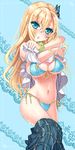  :o bikini blonde_hair blue_bikini blue_eyes blush boku_wa_tomodachi_ga_sukunai breasts bug butterfly butterfly_hair_ornament cleavage cosmos_(the_crying_moon) front-tie_top hair_ornament highres insect kashiwazaki_sena large_breasts long_hair looking_at_viewer navel shirt_lift side-tie_bikini sideboob solo swimsuit underboob undressing wet 