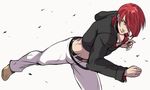  bad_id bad_pixiv_id kicking koori_(haraiso) male_focus red_eyes red_hair simple_background solo the_king_of_fighters white_background yagami_iori 