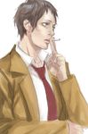  adachi_tooru black_hair blue_eyes cigarette formal magatsumagic male_focus necktie persona persona_4 solo 