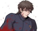  bad_id bad_pixiv_id blood brown_eyes brown_hair cross cross_necklace fate/zero fate_(series) jewelry koori_(haraiso) kotomine_kirei male_focus necklace punching solo 