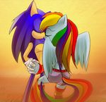  blue clothing couple crossover equine eyes_closed female friendship_is_magic hair hedgehog horse kissing male mammal mephilez multi-colored_hair my_little_pony pegasus pony rainbow_dash_(mlp) rainbow_hair sega shorts sonic_(series) sonic_the_hedgehog straight wings 