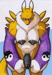 absurd_res anthro bandai_namco big_breasts big_penis black_sclera blue_eyes breasts digimon digimon_(species) fur genitals gynomorph hi_res intersex muscular muscular_gynomorph muscular_intersex nipples nude penis renamon rotten_owl solo thick_thighs white_body white_fur yellow_body yellow_fur