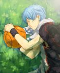  bad_id bad_pixiv_id basketball basketball_uniform blue_hair grass jacket_on_shoulders kuroko_no_basuke kuroko_tetsuya male_focus nuriko-kun sleeping solo sportswear towel 