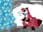 2026 4:3 anthro black_markings black_sclera canid canine chainsdoodles colored cute_fangs diamond_(gem) digital_drawing_(artwork) digital_media_(artwork) dipstick_tail fangs flat_colors fox fur gem head_tuft hi_res holding_object kerchief kerchief_only male mammal markings meme mostly_nude neckerchief neckerchief_only neckwear open_mouth red_body red_fur shocked signature simple_background snout solo standing tail tail_markings teeth tuft white_background white_body white_fur