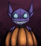  girgrunny grin looking_at_viewer nintendo pok&#233;mon pok&eacute;mon pumpkin purple purple_body sableye solo teeth video_games 