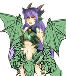  animal_ears bare_shoulders chibibro claws crop_top dragon dragon_(monster_girl_encyclopedia) dragon_ears dragon_girl dragon_horns dragon_tail dragon_wings fang green_wings highres horns long_hair midriff monster_girl monster_girl_encyclopedia navel pointy_ears red_eyes scales slit_pupils solo tail wings 