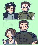  1boy 1girl beard_stubble before_and_after blue_tank_top blue_tube_top bulletproof_vest chris_redfield facial_hair highres holster hoshizora_lone jill_valentine muscular muscular_male resident_evil resident_evil_1 resident_evil_5 s.t.a.r.s._uniform shoulder_holster shoulder_pads strapless stubble tank_top tube_top 