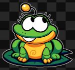 2025 2_toes 3_toes amphibian animatronic antennae_(anatomy) black_background black_eyes bobberbobman buckteeth cel_shading checkered checkered_background closed_smile colored conjoined_eyes digital_drawing_(artwork) digital_media_(artwork) english_description eyelashes feet female female_feral feral feralized five_nights_at_freddy's five_nights_at_frickbear's_(series) freddy_fazbear's_pizzeria_simulator frog green_body happy happy_frog_(fnaf) lily_pad looking_up machine mouth_closed multicolored_body outline pattern_background plant robot scottgames shaded simple_background smile solo teeth toes white_outline yellow_body yellow_toes