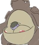ambiguous_gender areola between_breasts big_breasts breasts brown_body busty_feral duo eyes_closed female feral generation_1_pokemon huge_breasts kangaskhan nintendo pinnipip pokemon pokemon_(species) pouch_(anatomy) purple_body simple_background snaggle_teeth tan_body white_background