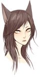  ahri animal_ears brown_hair fox_ears heather37 highres league_of_legends long_hair portrait simple_background yellow_eyes 