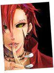  barbed_wire black_eyes black_sclera no_eyebrows original piercing red_hair scar scars yellow_pupils 