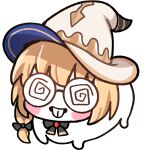  :3 aesc_(fate) aesc_(rain_witch)_(fate) blonde_hair blue_eyes blush buck_teeth coke-bottle_glasses creature doro_(nikke) fate/grand_order fate_(series) glasses goddess_of_victory:_nikke hat looking_at_viewer radishkek teeth witch_hat 