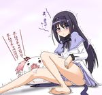  :3 akemi_homura animalization bare_legs barefoot black_hair blood blush capelet feet female_pervert gomadoka hair_ribbon hairband hayashiya_zankurou kaname_madoka licking long_hair mahou_shoujo_madoka_magica no_legwear nosebleed panties pervert ribbon seal soles toes translated underwear 