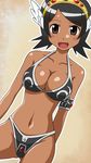  arm_behind_back armor bikini bikini_armor black_hair blush breasts brown_eyes cleavage dark_skin goriate hitou_nami large_breasts looking_at_viewer navel open_mouth sayonara_zetsubou_sensei shiny shiny_skin short_hair smile solo swimsuit 