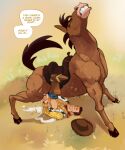 absurd_res anal anal_penetration animal_print bestiality blue_bottomwear blue_clothing blue_pants bodily_fluids boots bottomwear bottomwear_down brown_body brown_boots brown_clothing brown_footwear brown_hair brown_hat brown_headwear brown_mane brown_tail bullseye_(toy_story) clenched_teeth clothed clothing cow_print cow_print_vest cowboy_boots cowboy_hat cum cum_drip cum_from_ass cum_in_ass cum_inside cum_pool dialogue disney dripping duo english_text equid equine eyes_closed feral feral_penetrating feral_penetrating_human footwear genital_fluids grass hair hat headgear headwear hi_res horse human human_on_feral human_penetrated idoraado interspecies kerchief legs_up lying male male/male male_penetrated male_penetrating male_penetrating_male mammal mane narrowed_eyes obscured_penetration on_back on_grass on_ground open_mouth pants pants_around_ankles pants_down partially_clothed penetration penile penile_penetration penis_in_ass pixar plant quadruped red_kerchief saddle sex sheriff_badge sheriff_woody_pride shirt shoes stuttering sweat tail teeth text thrust_lines topwear toy_story vest yellow_clothing yellow_shirt yellow_topwear