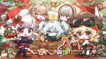  5girls absurdres alcohol beer blonde_hair christmas commentary english_commentary girls'_frontline:_fire_control highres long_hair mg4_(girls'_frontline) multiple_girls nagant_revolver_(girls'_frontline) official_art open_mouth pa-15_(girls'_frontline) red_eyes red_skirt skirt smile spas-12_(girls'_frontline) ump9_(girls'_frontline) 